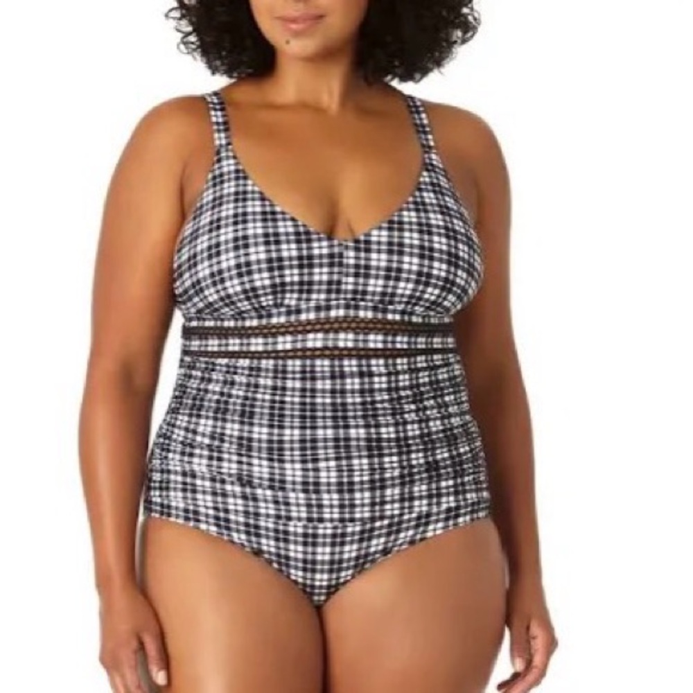 Anne Cole Black & White Gingham One-Piece Swimsuit - Size 18W